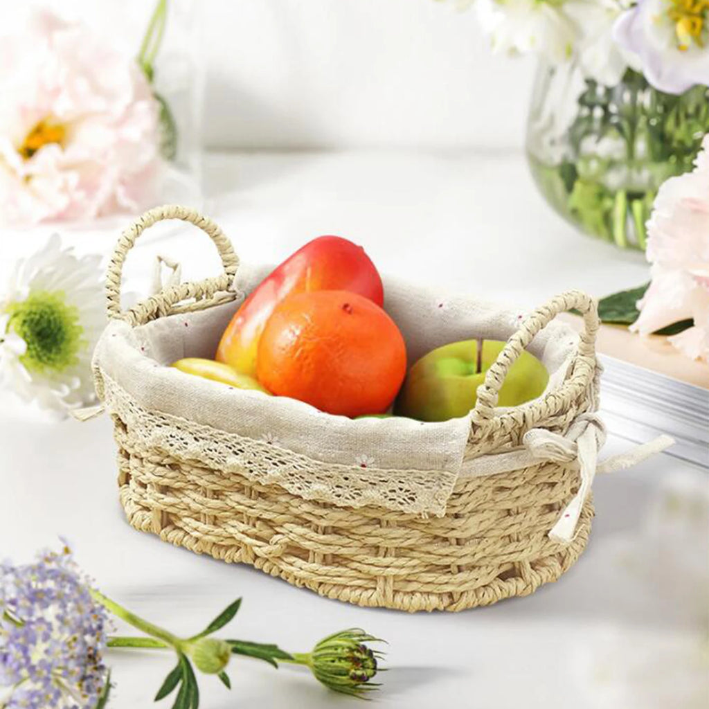 Woven Storage Baskets with Handles Handwoven Kitchen Storage Box for Vegetables and Fruit Toilet Desktop Sundries Home Organizer