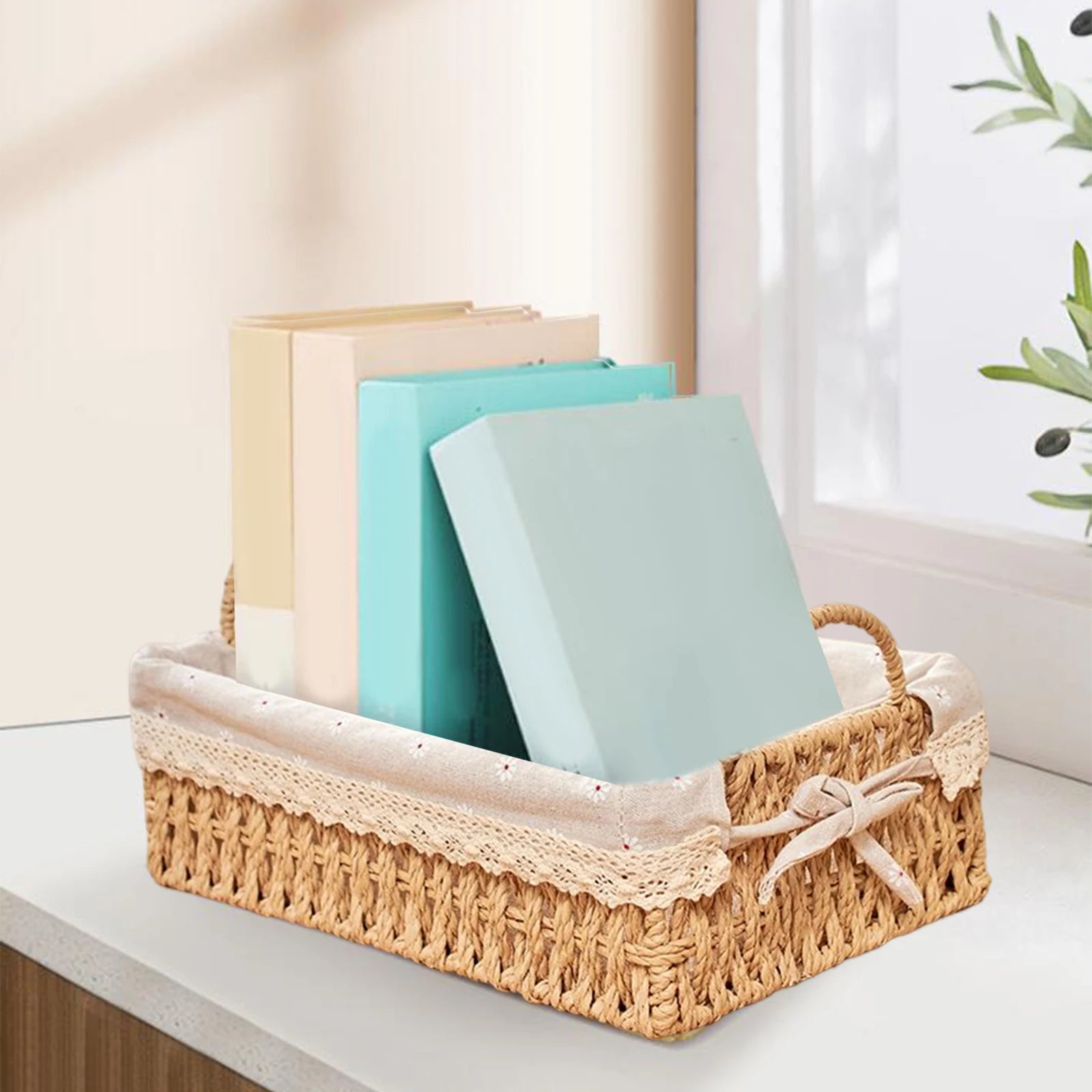 Woven Storage Baskets with Handles Handwoven Kitchen Storage Box for Vegetables and Fruit Toilet Desktop Sundries Home Organizer
