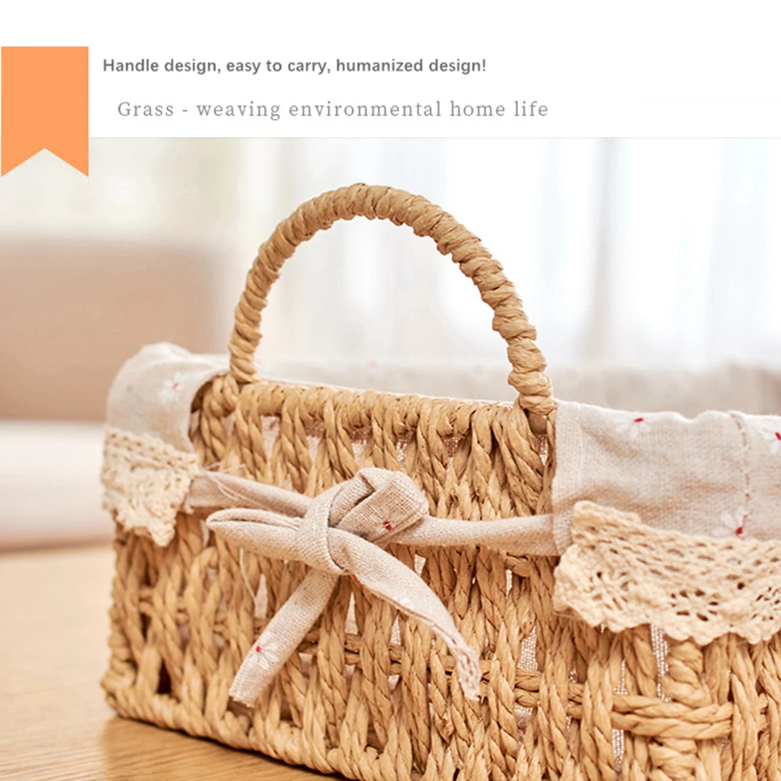 Woven Storage Baskets with Handles Handwoven Kitchen Storage Box for Vegetables and Fruit Toilet Desktop Sundries Home Organizer