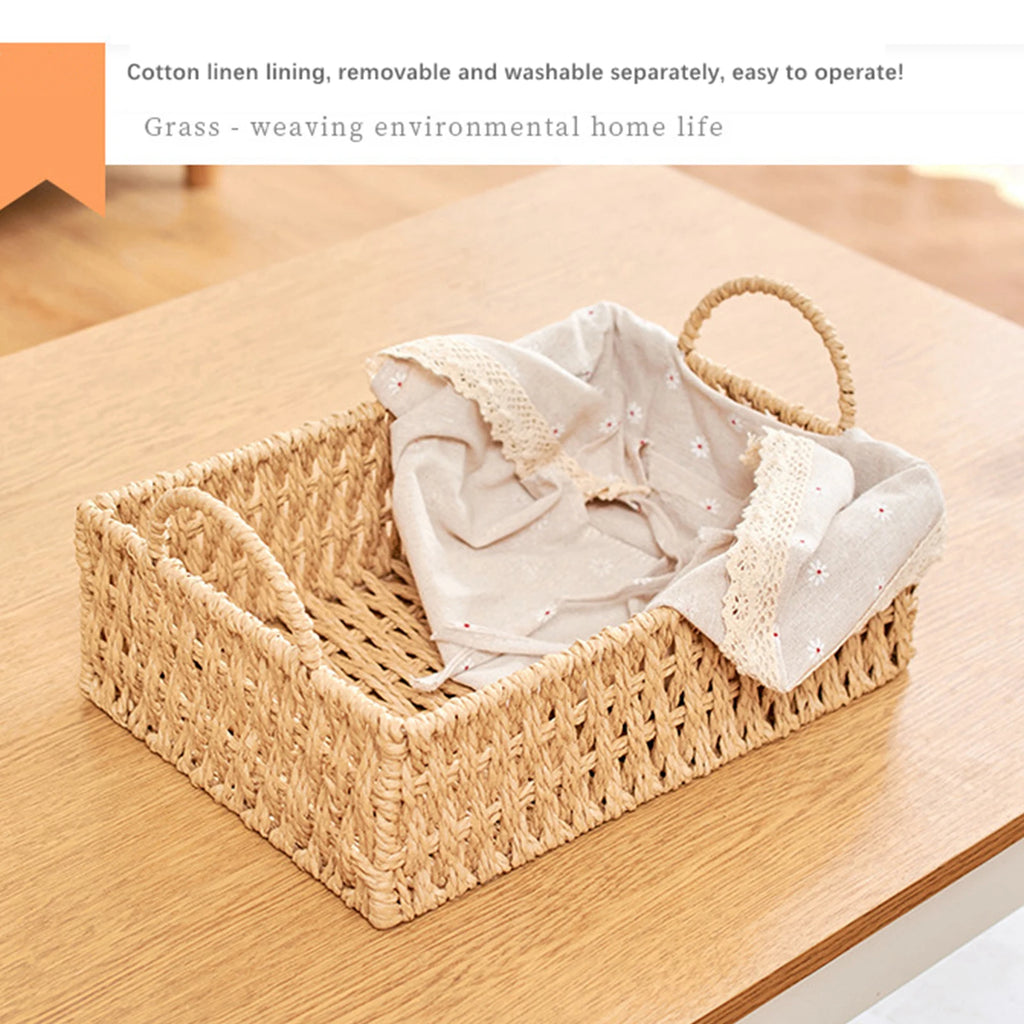 Woven Storage Baskets with Handles Handwoven Kitchen Storage Box for Vegetables and Fruit Toilet Desktop Sundries Home Organizer