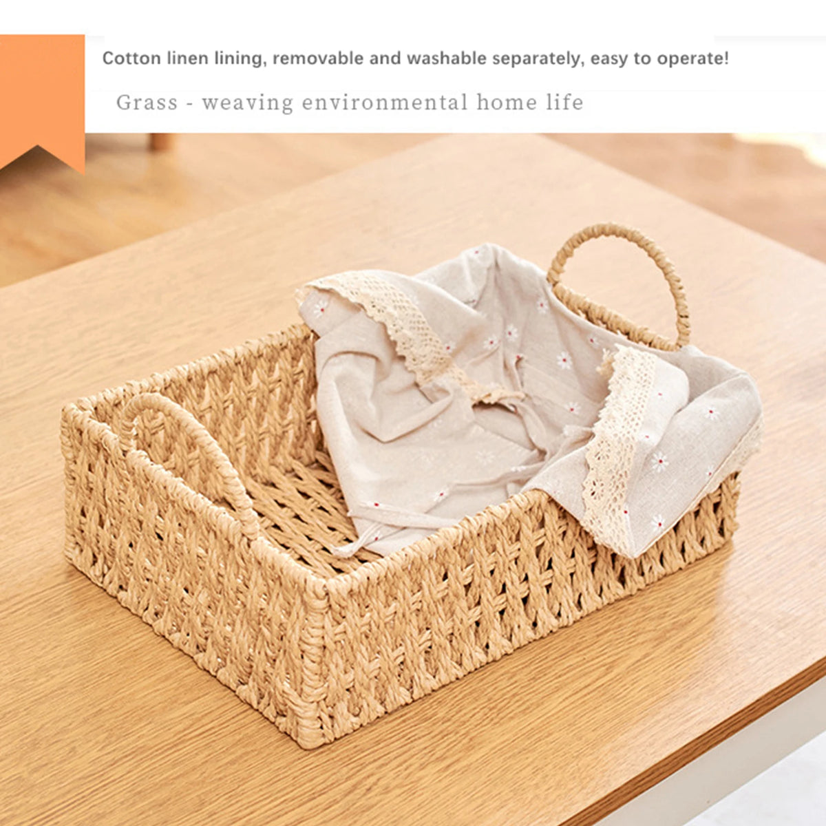 Woven Storage Baskets with Handles Handwoven Kitchen Storage Box for Vegetables and Fruit Toilet Desktop Sundries Home Organizer