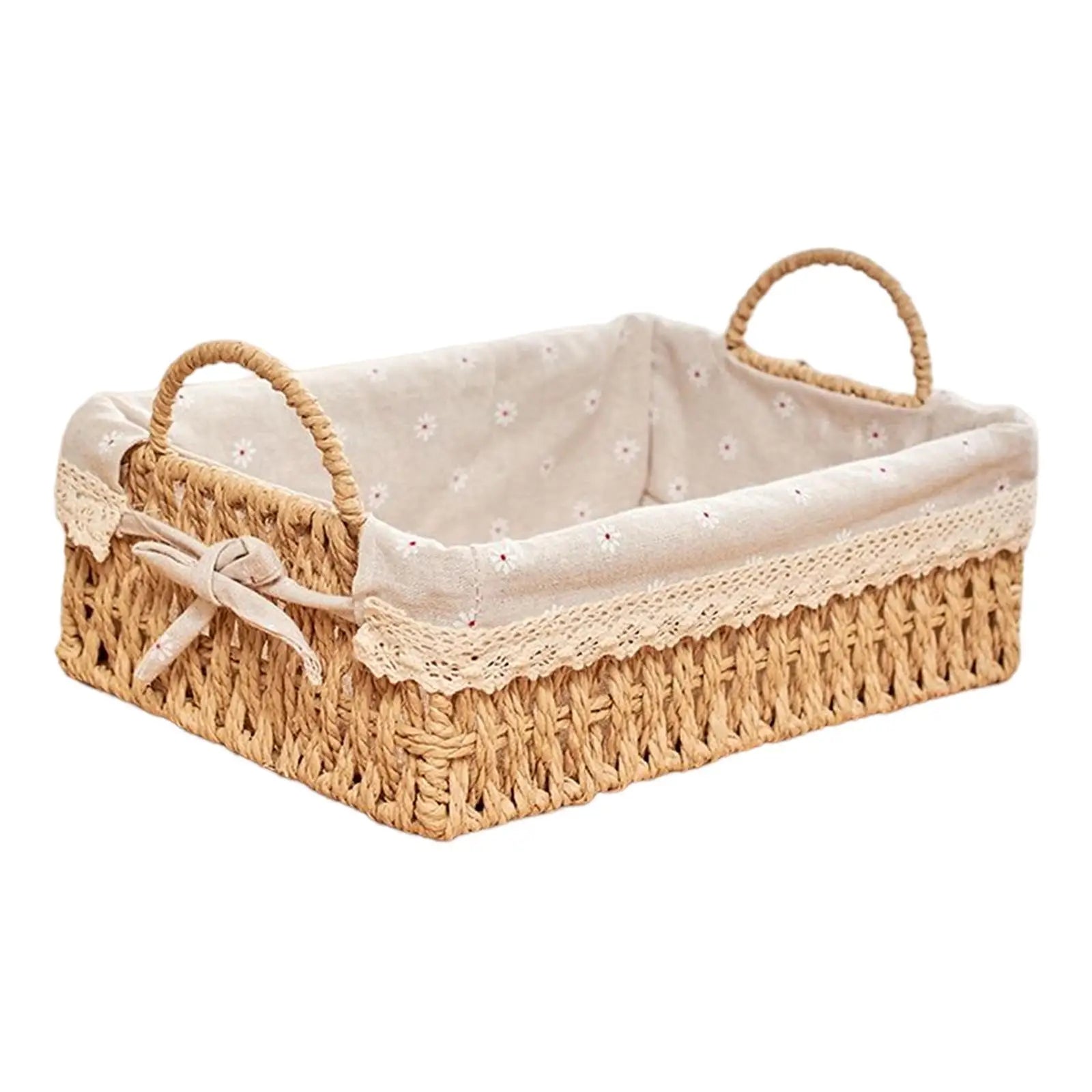 Woven Storage Baskets with Handles Handwoven Kitchen Storage Box for Vegetables and Fruit Toilet Desktop Sundries Home Organizer