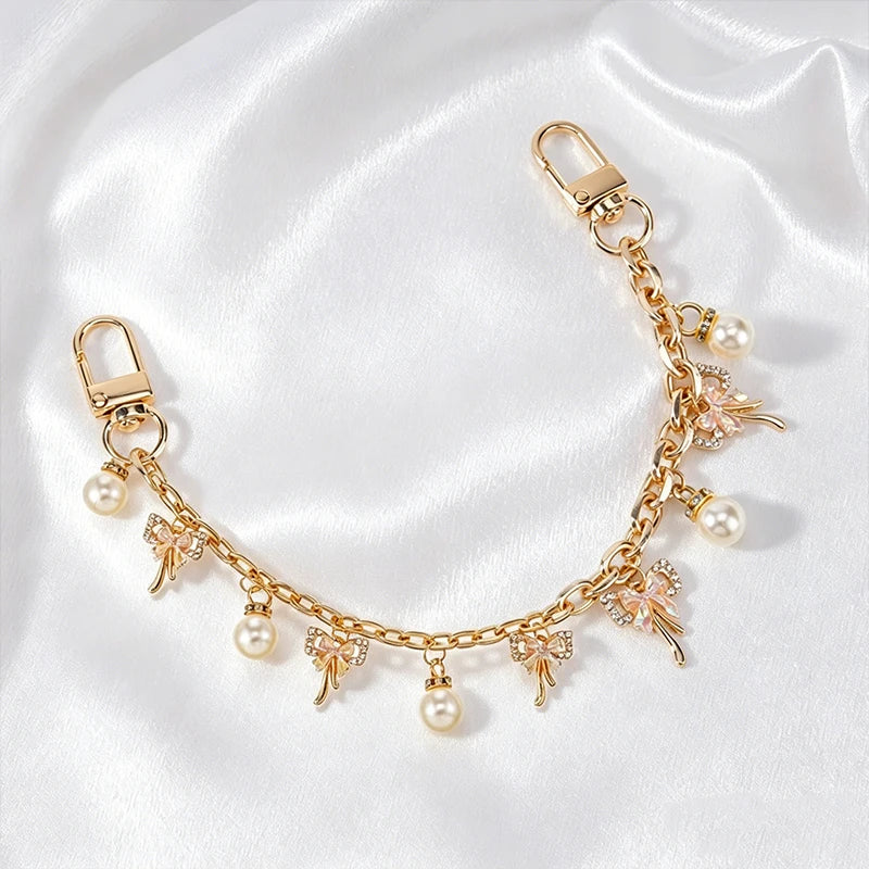 Fashion Bag Charm Gold Mushroom Pearl Pendant Bag Chain for Tote Shoulder Bags Handlebag Chains For Women Straps