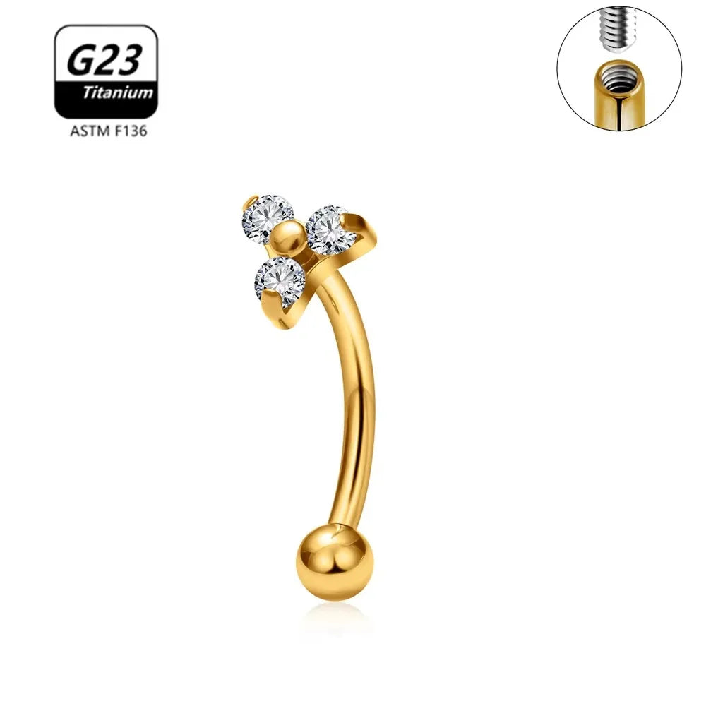 G23 Titanium ASTM-F136 Internal Thread Eyebrow Piercings Body Jewelry for Women Zircon Earring Star Flower Heart