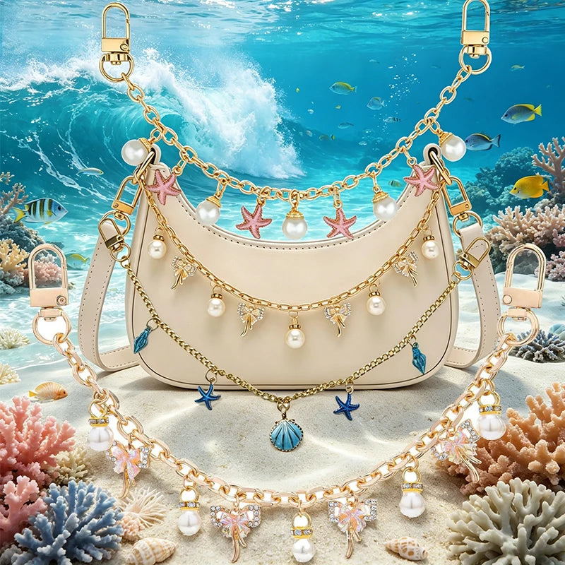Fashion Bag Charm Gold Mushroom Pearl Pendant Bag Chain for Tote Shoulder Bags Handlebag Chains For Women Straps