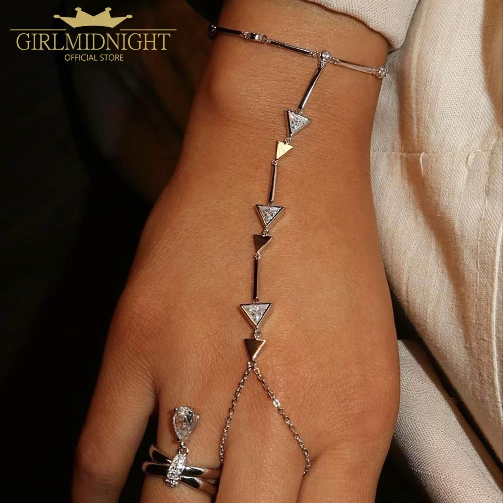 2026 New Triangle Round Cz Link Chain Bracelets for Women Paved White Cubic Zircon Gold Silver Color Fashion Jewelry