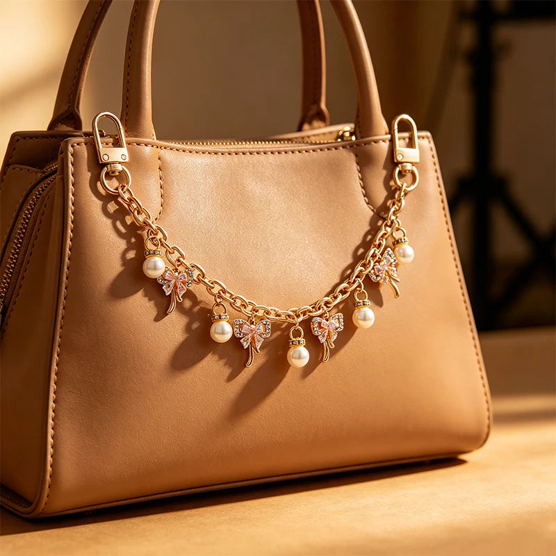 Fashion Bag Charm Gold Mushroom Pearl Pendant Bag Chain for Tote Shoulder Bags Handlebag Chains For Women Straps