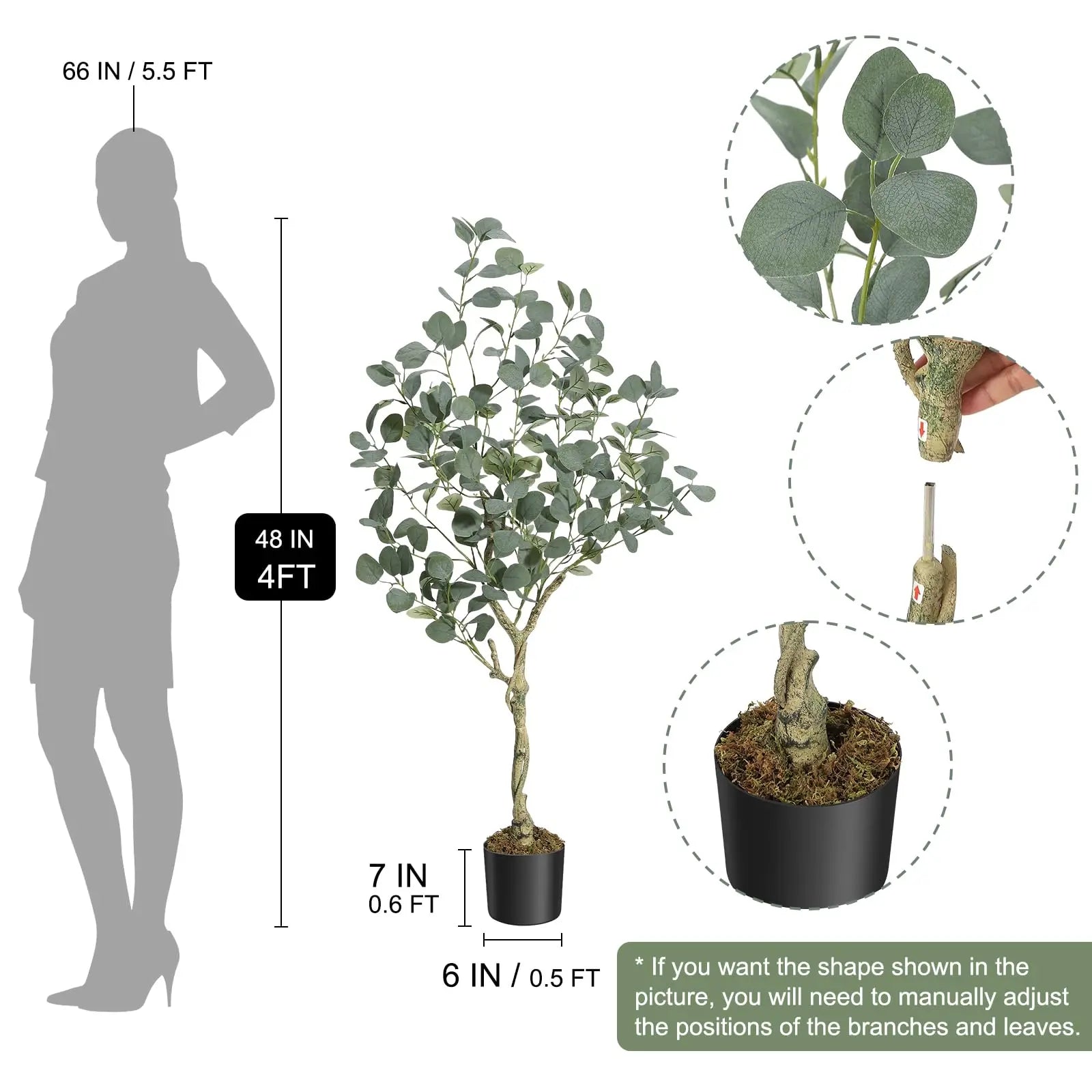 Artificial Tree Plant Eucalyptus Tree 4/5/6FT Tall, Modern Large Fake Plant Decor In Pot for Indoor Outdoor,Home Office Ideal Housewares Gift Decoration, Eucalyptus Tree