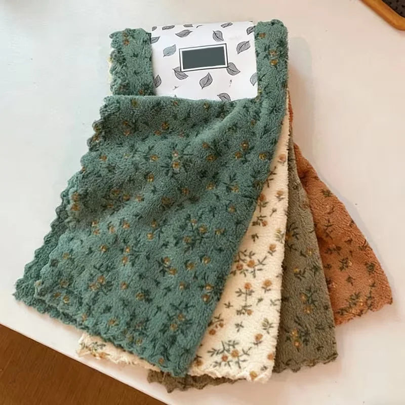4Pcs Flower Dishwashing Towels - Quick-Drying Cleaning Cloth, Thickened & Soft, Breathable, Reusable for Kitchen, Bath, Car & Gl