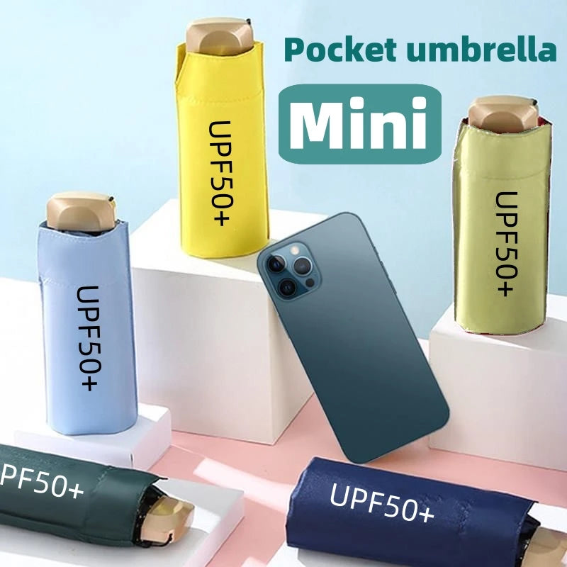 80% Off Mini UV Umbrella Small Pocket Travel Rain Parasol Vinyl Folding Sun Shade Umbrella UPF50+ Portable Capsule Umbrellas 우산