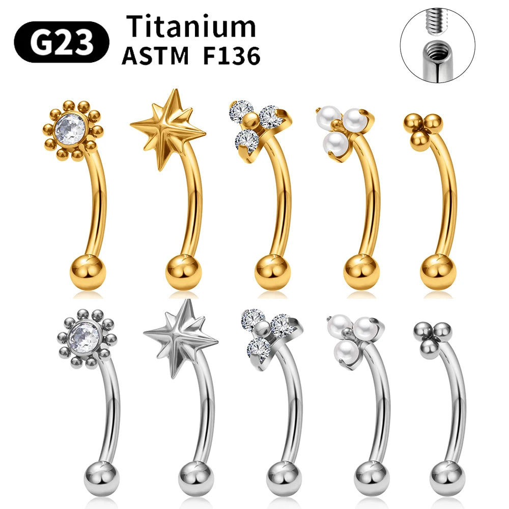 G23 Titanium ASTM-F136 Internal Thread Eyebrow Piercings Body Jewelry for Women Zircon Earring Star Flower Heart