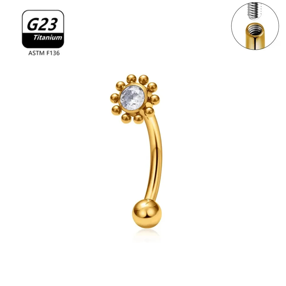 G23 Titanium ASTM-F136 Internal Thread Eyebrow Piercings Body Jewelry for Women Zircon Earring Star Flower Heart
