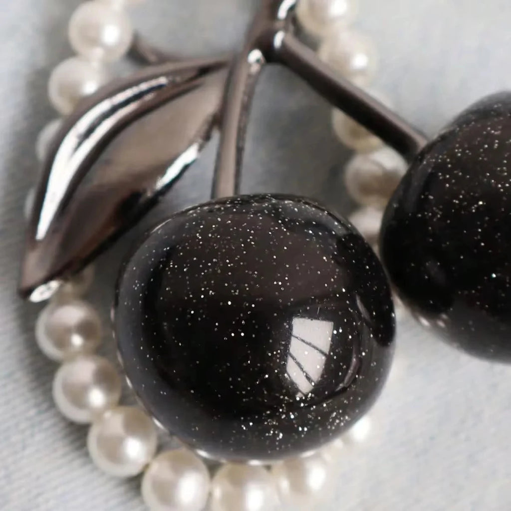 1pc For Women Cherry Keychain with Sparkling Resin Pendant Black Red Fashion Bag Decoration Charm DIY Accessories