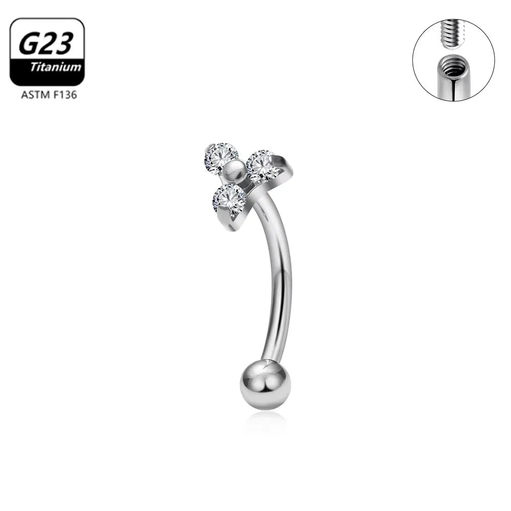 G23 Titanium ASTM-F136 Internal Thread Eyebrow Piercings Body Jewelry for Women Zircon Earring Star Flower Heart
