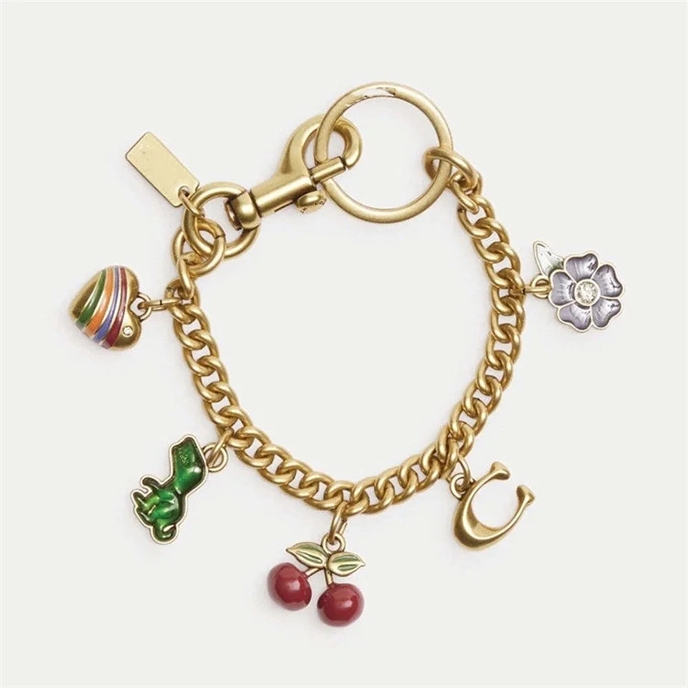 HOLIN Vintage Bag Strap Chains Extender Cherry Strawberry Bag Chain Dinosaur Bag Keychain Chain Charm for Purse Wallet Handbag