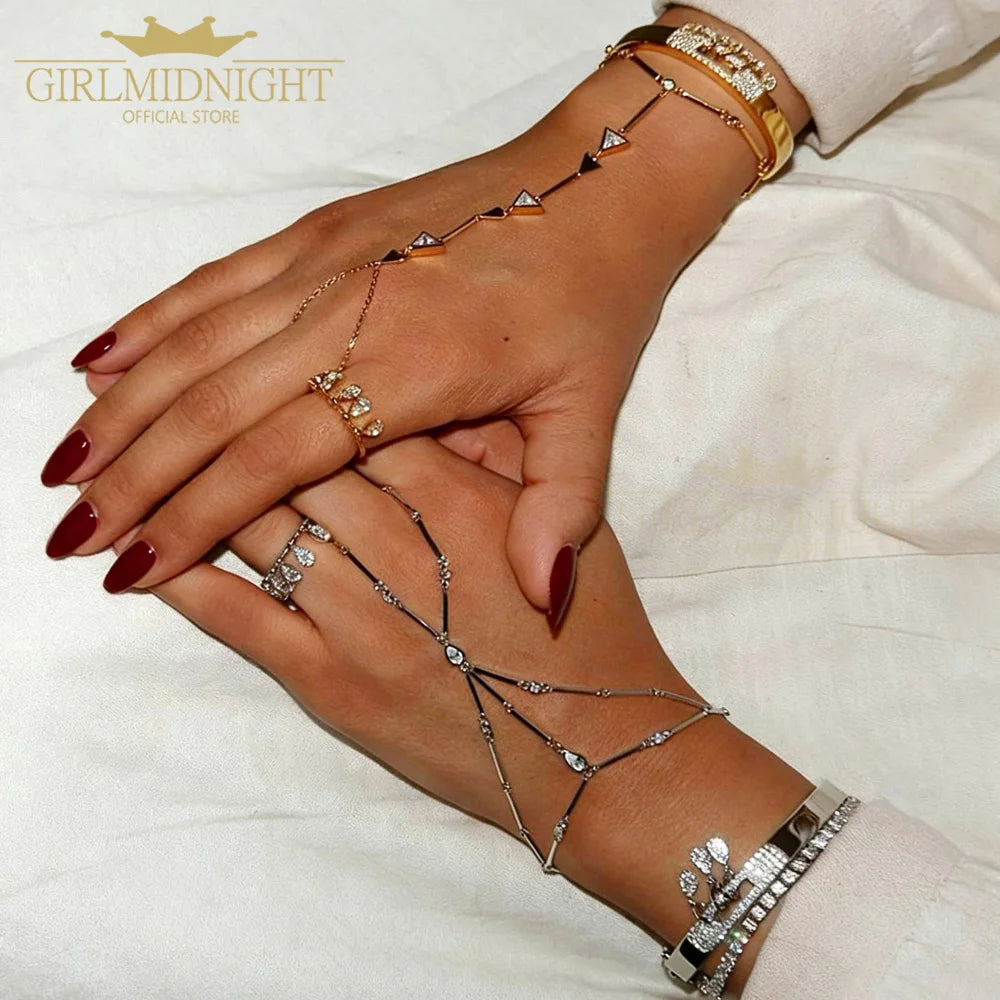 2026 New Triangle Round Cz Link Chain Bracelets for Women Paved White Cubic Zircon Gold Silver Color Fashion Jewelry