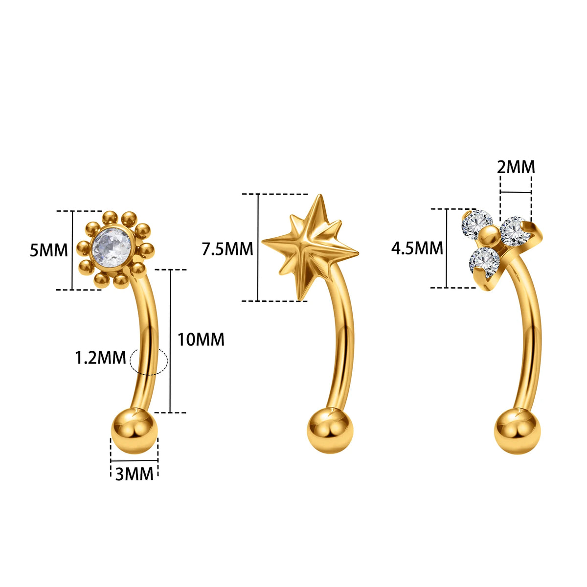G23 Titanium ASTM-F136 Internal Thread Eyebrow Piercings Body Jewelry for Women Zircon Earring Star Flower Heart
