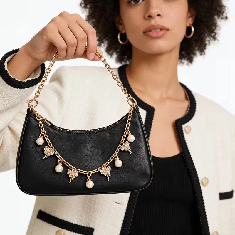 Fashion Bag Charm Gold Mushroom Pearl Pendant Bag Chain for Tote Shoulder Bags Handlebag Chains For Women Straps