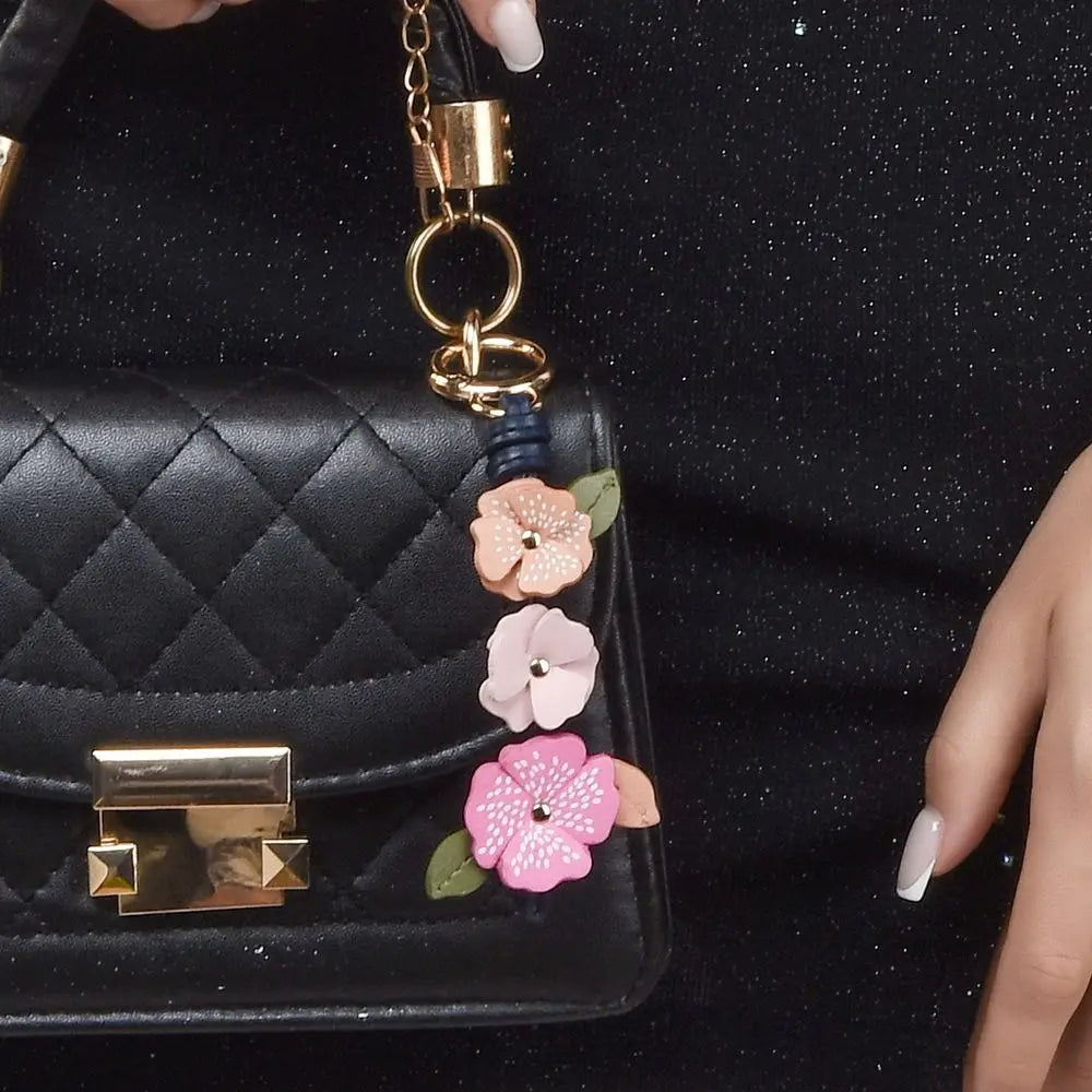 Cute Hanger Flower Pu Leather Pendant Handmade Car Keyring Leather Keychain Lotus Fashion Bag Pendant Women