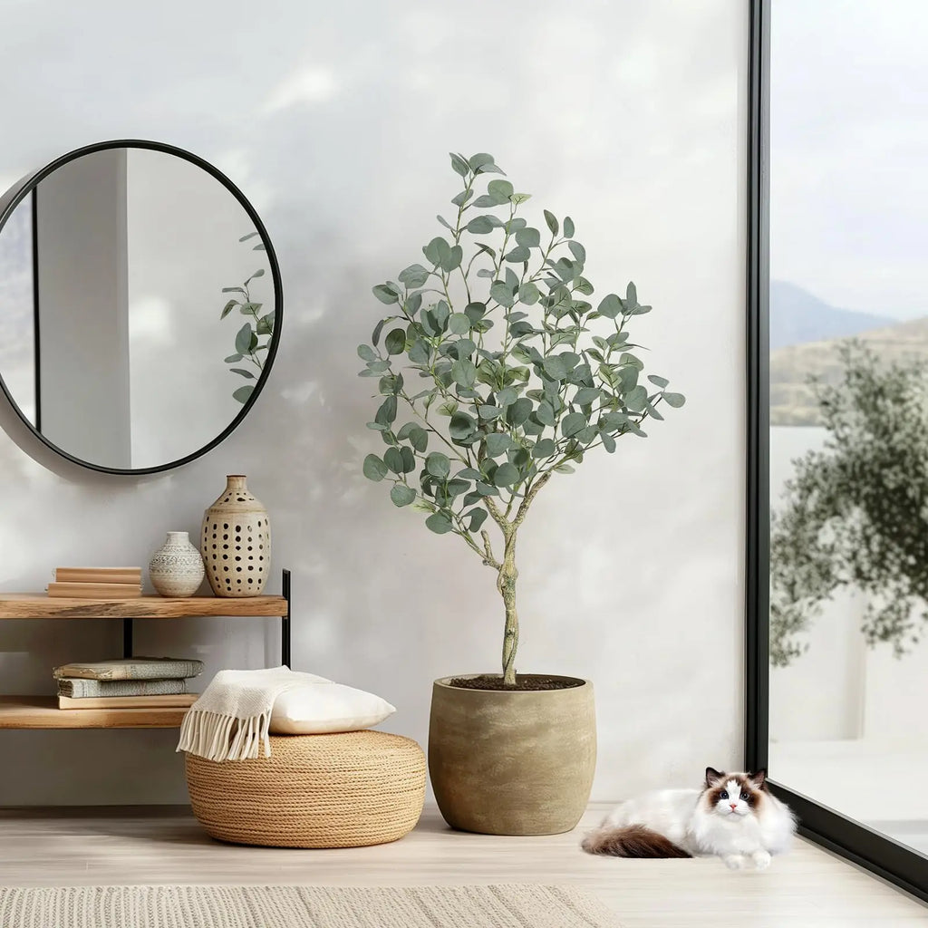 Artificial Tree Plant Eucalyptus Tree 4/5/6FT Tall, Modern Large Fake Plant Decor In Pot for Indoor Outdoor,Home Office Ideal Housewares Gift Decoration, Eucalyptus Tree