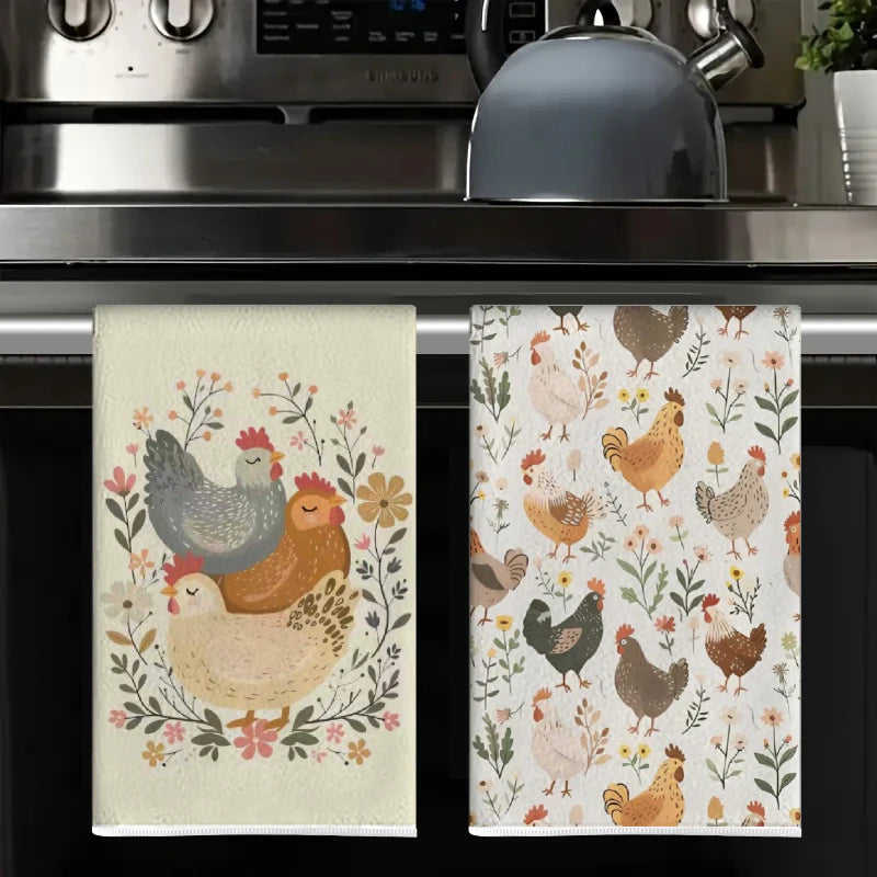 2Pcs, Vintage Floral Kitchen Towels, 40Cm*60Cm Towel Set, Super Absorbent Soft Cleaning Cloth, Cooking and Baking Tea Towel, Hand Towel, Cleaning Cloth, Dishcloth, Kitchen Decoration, Living Room Decoration, Kitchen Essential
