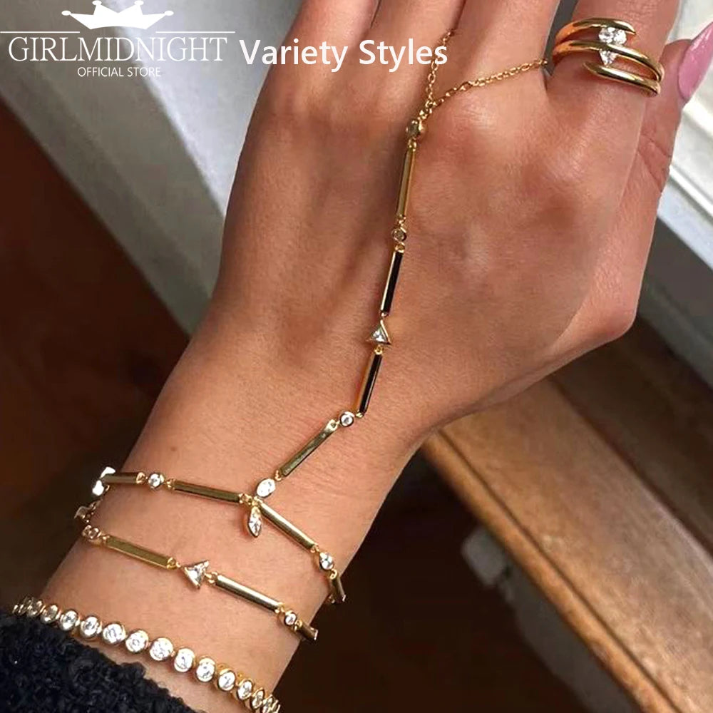 2026 New Triangle Round Cz Link Chain Bracelets for Women Paved White Cubic Zircon Gold Silver Color Fashion Jewelry