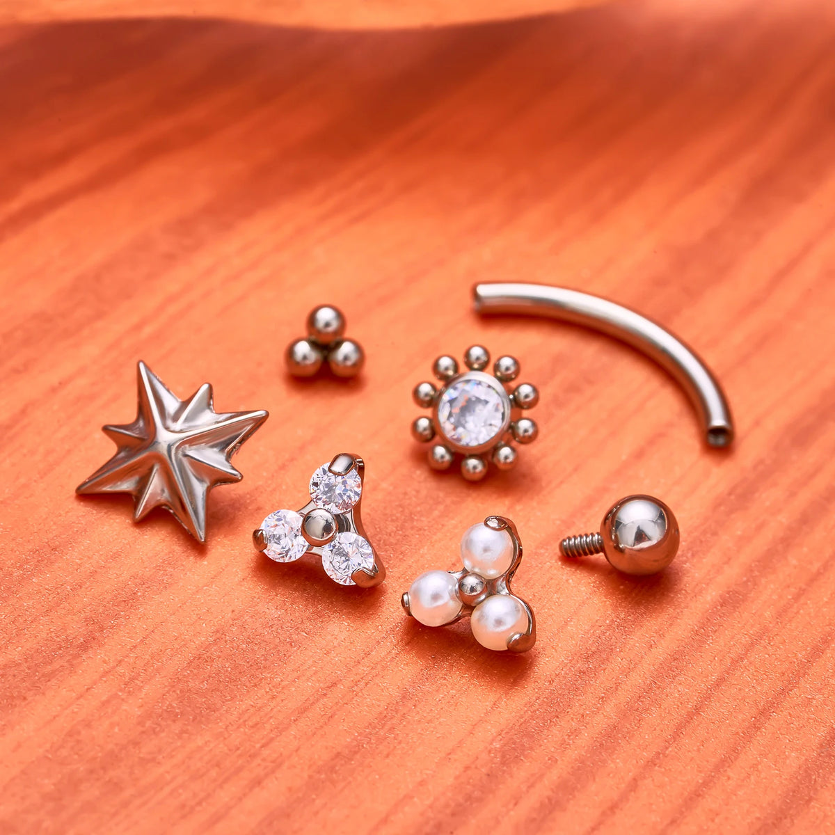 G23 Titanium ASTM-F136 Internal Thread Eyebrow Piercings Body Jewelry for Women Zircon Earring Star Flower Heart