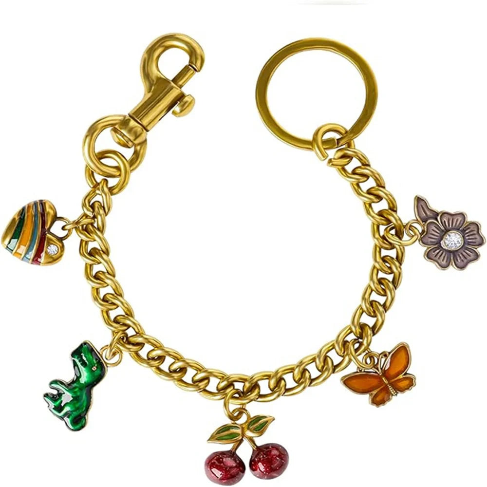 HOLIN Vintage Bag Strap Chains Extender Cherry Strawberry Bag Chain Dinosaur Bag Keychain Chain Charm for Purse Wallet Handbag