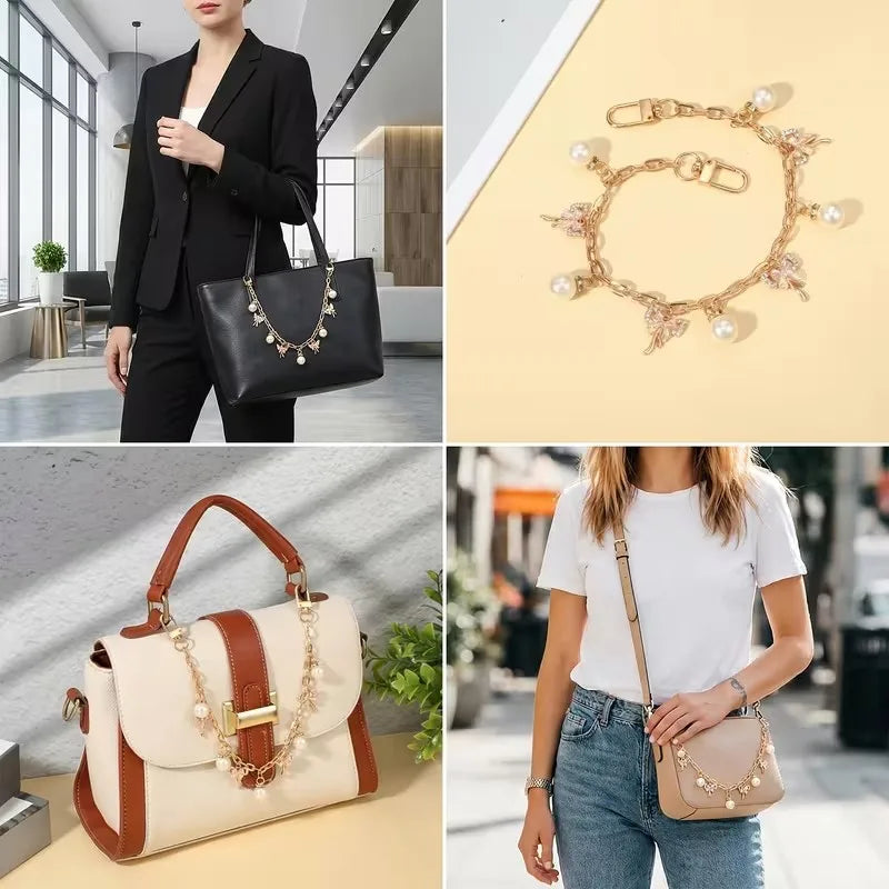 Fashion Bag Charm Gold Mushroom Pearl Pendant Bag Chain for Tote Shoulder Bags Handlebag Chains For Women Straps