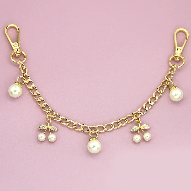 Fashion Bag Charm Gold Mushroom Pearl Pendant Bag Chain for Tote Shoulder Bags Handlebag Chains For Women Straps