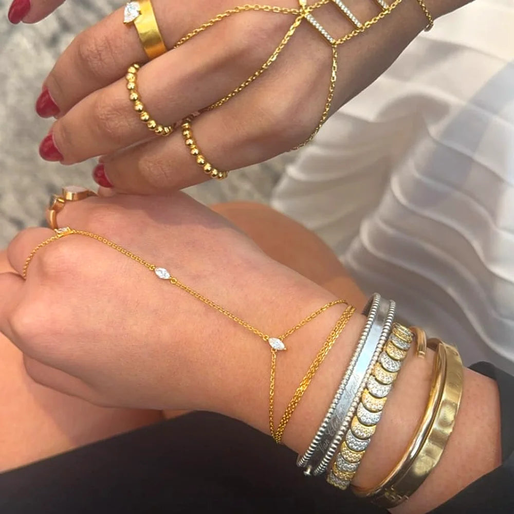 2026 New Triangle Round Cz Link Chain Bracelets for Women Paved White Cubic Zircon Gold Silver Color Fashion Jewelry