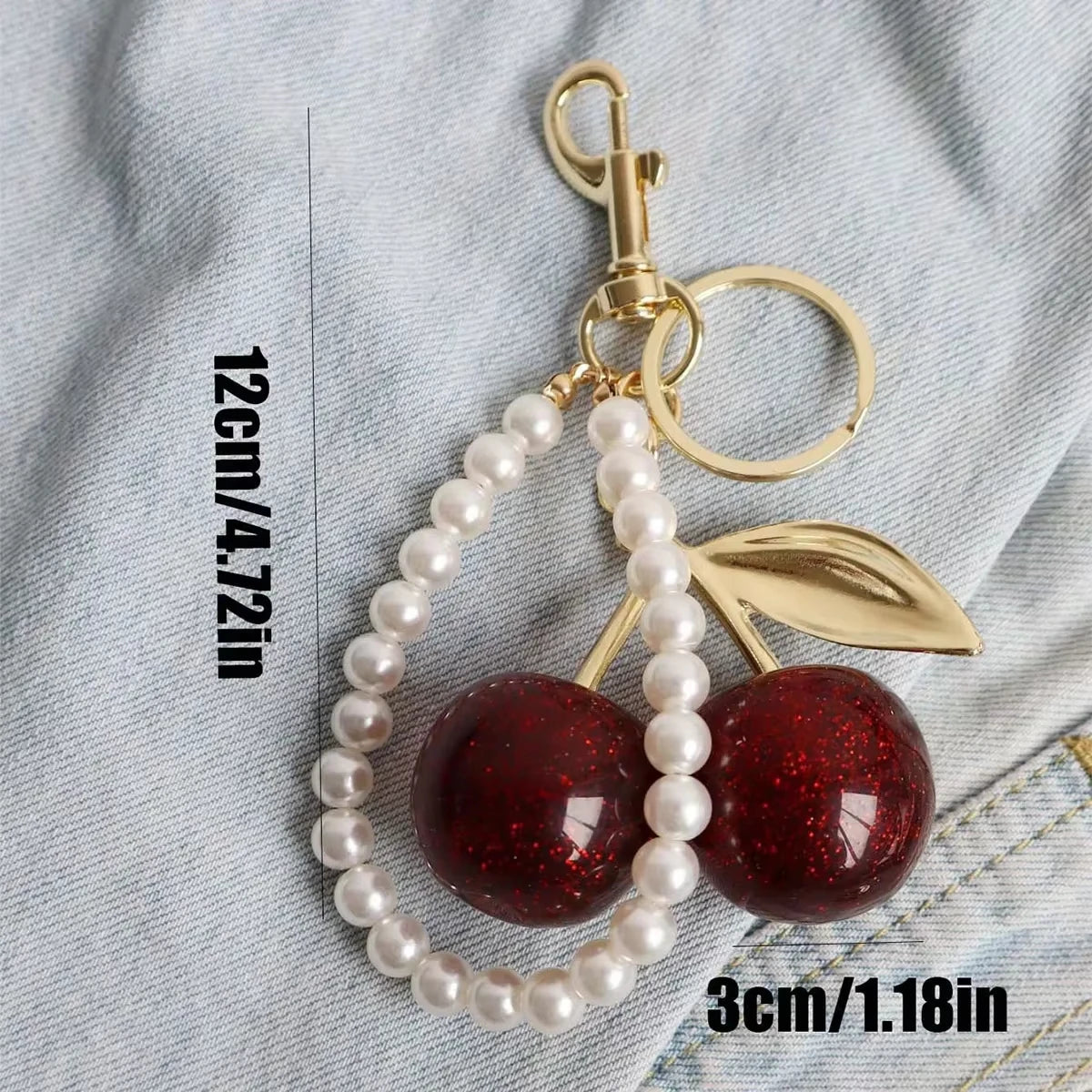 1pc For Women Cherry Keychain with Sparkling Resin Pendant Black Red Fashion Bag Decoration Charm DIY Accessories