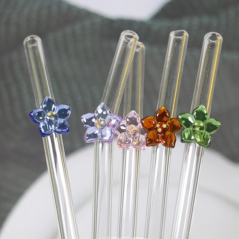 Flower Glass Straw, Reusable Drinking Straws Cute Butterfly For Festival Party Wedding Cocktail Bar Beachs