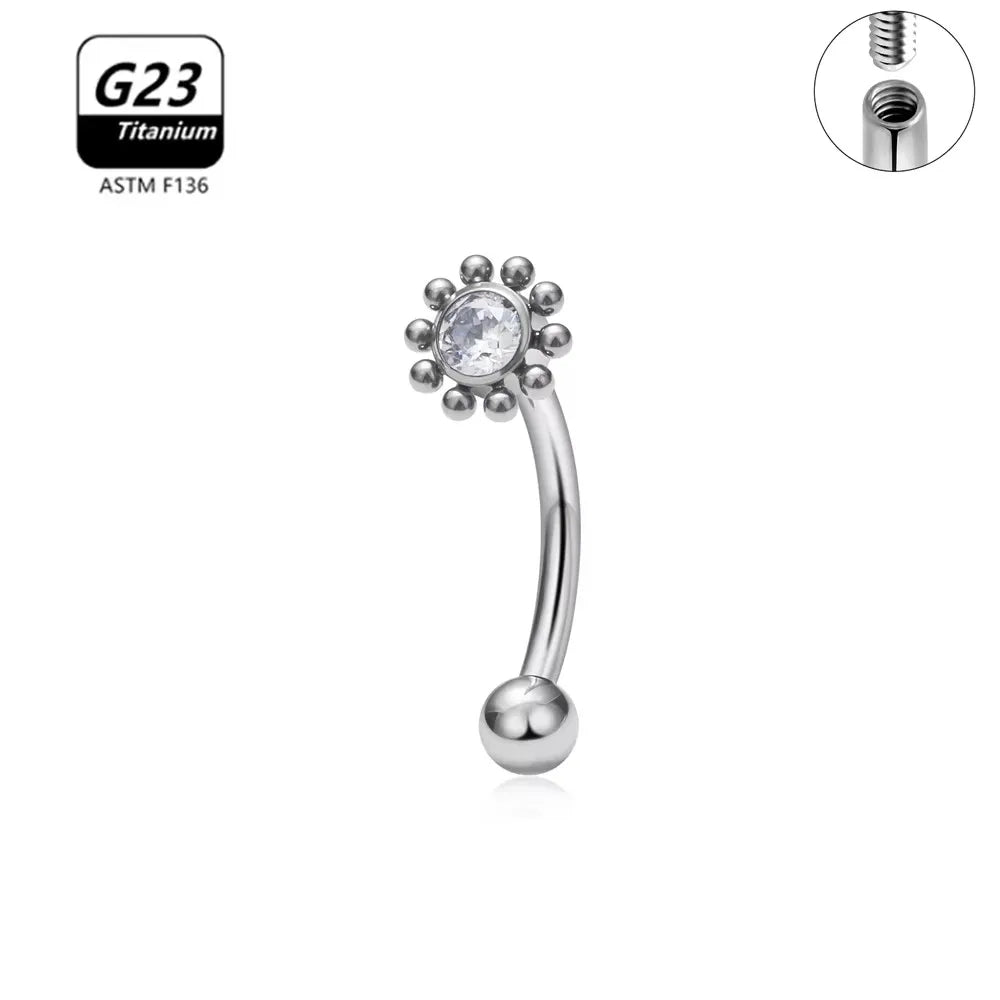 G23 Titanium ASTM-F136 Internal Thread Eyebrow Piercings Body Jewelry for Women Zircon Earring Star Flower Heart