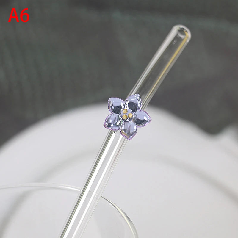Flower Glass Straw, Reusable Drinking Straws Cute Butterfly For Festival Party Wedding Cocktail Bar Beachs