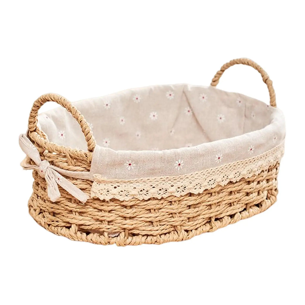 Woven Storage Baskets with Handles Handwoven Kitchen Storage Box for Vegetables and Fruit Toilet Desktop Sundries Home Organizer