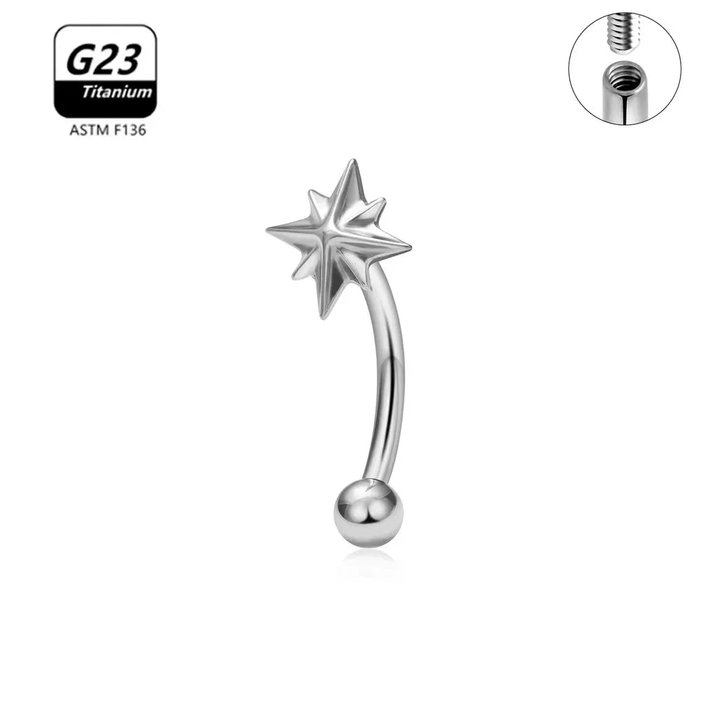 G23 Titanium ASTM-F136 Internal Thread Eyebrow Piercings Body Jewelry for Women Zircon Earring Star Flower Heart