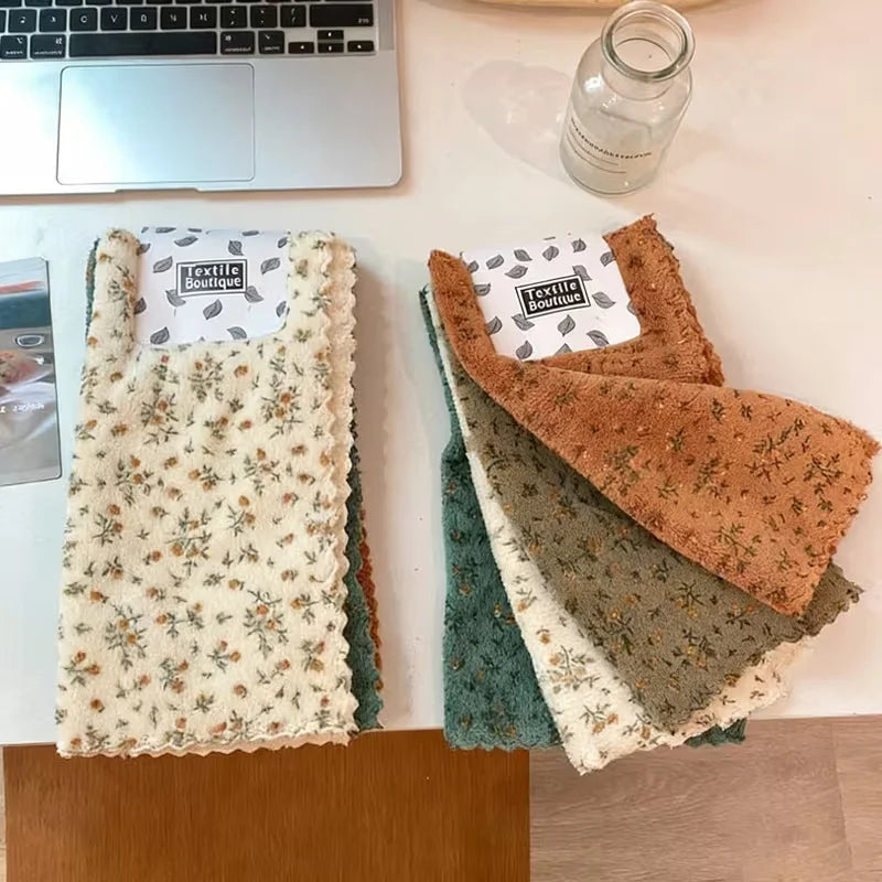 4Pcs Flower Dishwashing Towels - Quick-Drying Cleaning Cloth, Thickened & Soft, Breathable, Reusable for Kitchen, Bath, Car & Gl