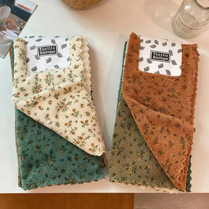 4Pcs Flower Dishwashing Towels - Quick-Drying Cleaning Cloth, Thickened & Soft, Breathable, Reusable for Kitchen, Bath, Car & Gl