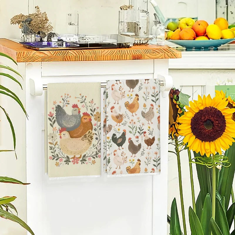 2Pcs, Vintage Floral Kitchen Towels, 40Cm*60Cm Towel Set, Super Absorbent Soft Cleaning Cloth, Cooking and Baking Tea Towel, Hand Towel, Cleaning Cloth, Dishcloth, Kitchen Decoration, Living Room Decoration, Kitchen Essential