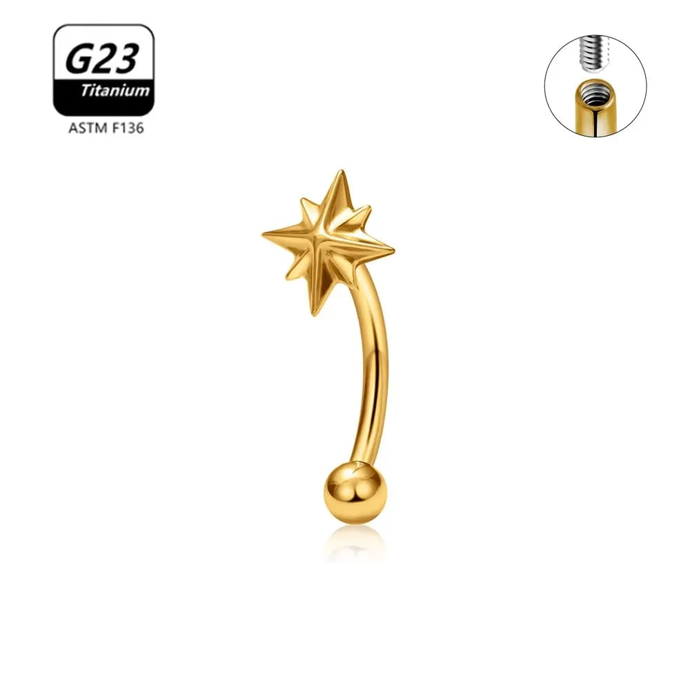 G23 Titanium ASTM-F136 Internal Thread Eyebrow Piercings Body Jewelry for Women Zircon Earring Star Flower Heart