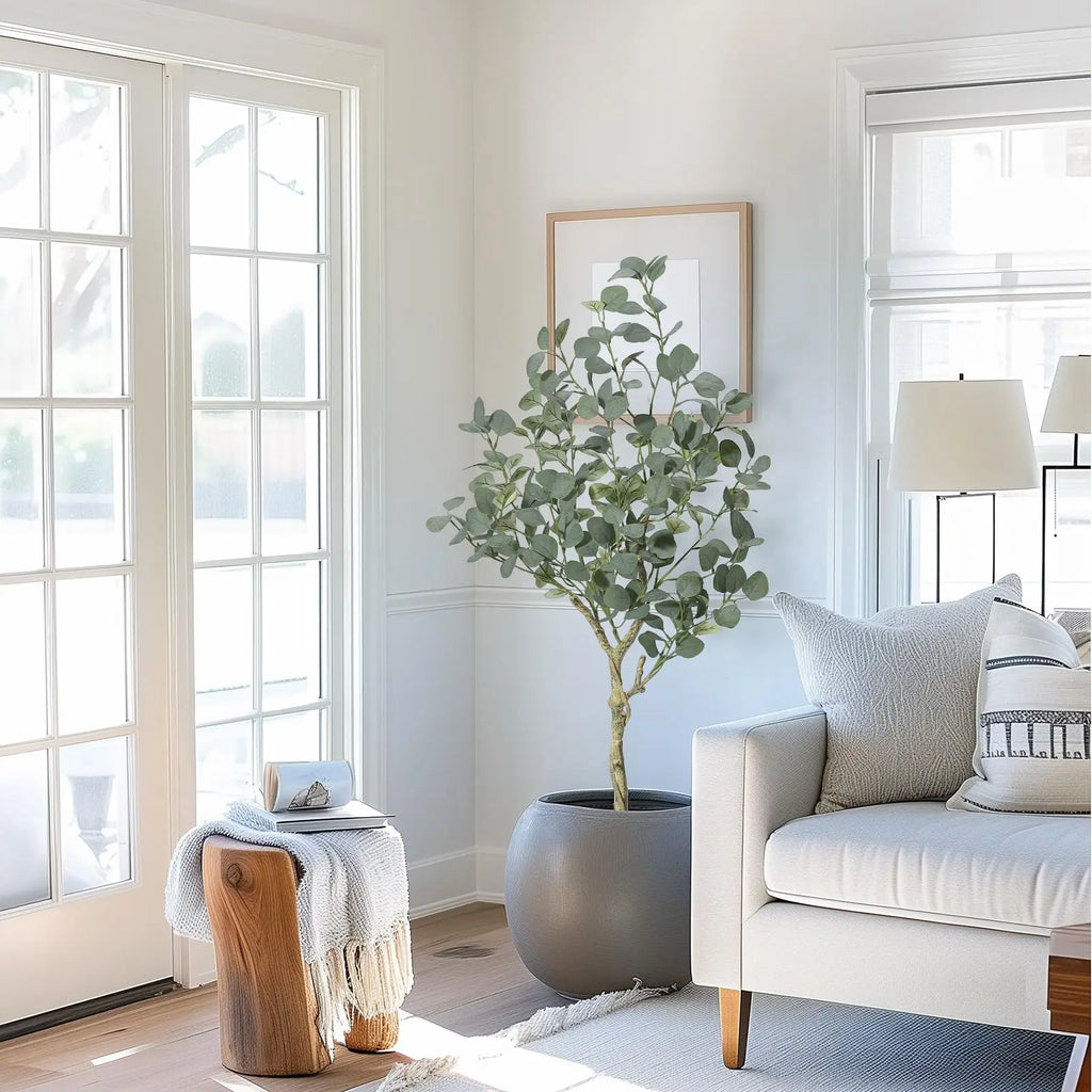 Artificial Tree Plant Eucalyptus Tree 4/5/6FT Tall, Modern Large Fake Plant Decor In Pot for Indoor Outdoor,Home Office Ideal Housewares Gift Decoration, Eucalyptus Tree