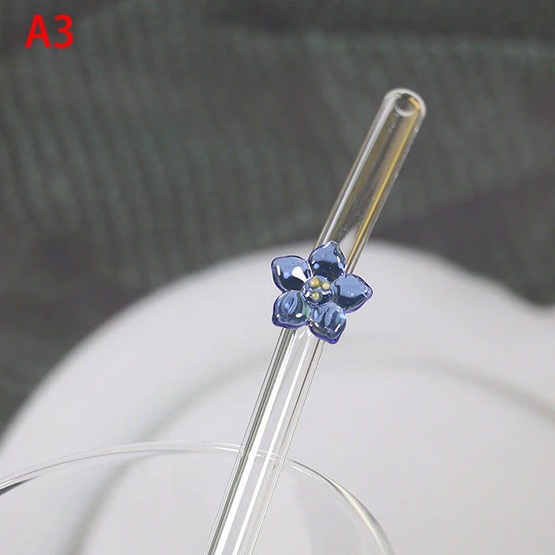 Flower Glass Straw, Reusable Drinking Straws Cute Butterfly For Festival Party Wedding Cocktail Bar Beachs