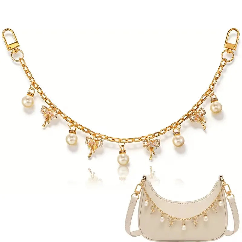 Fashion Bag Charm Gold Mushroom Pearl Pendant Bag Chain for Tote Shoulder Bags Handlebag Chains For Women Straps