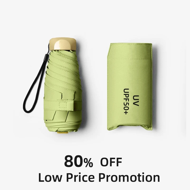 80% Off Mini UV Umbrella Small Pocket Travel Rain Parasol Vinyl Folding Sun Shade Umbrella UPF50+ Portable Capsule Umbrellas 우산
