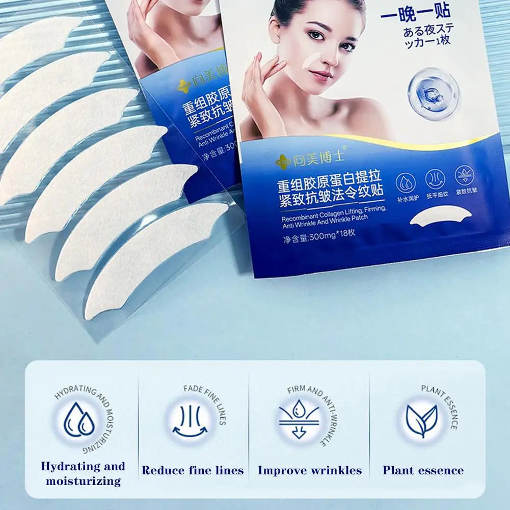 Facial Wrinkle Patches - 18 Patches Face Masks for Overnight to Reduce facial Wrinkles, Smile Lines,Fine Lines & Chin Wrinkles