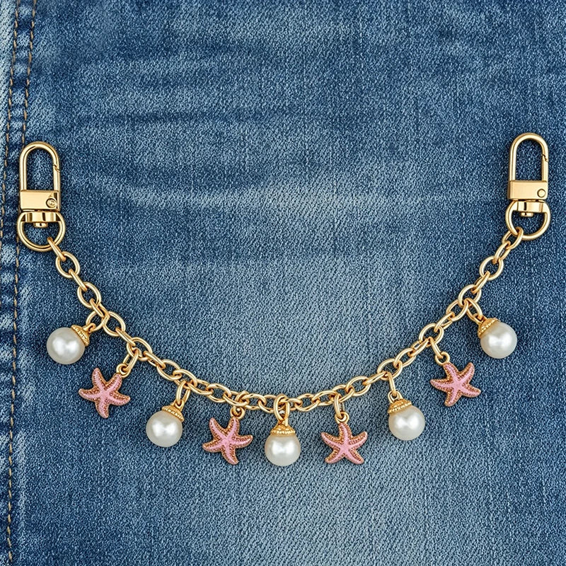 Fashion Bag Charm Gold Mushroom Pearl Pendant Bag Chain for Tote Shoulder Bags Handlebag Chains For Women Straps