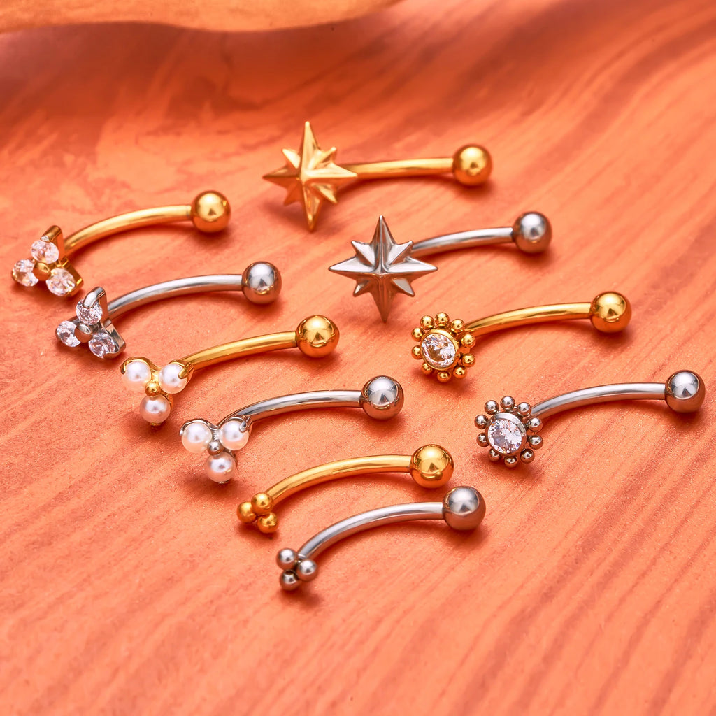 G23 Titanium ASTM-F136 Internal Thread Eyebrow Piercings Body Jewelry for Women Zircon Earring Star Flower Heart